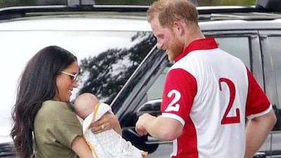 Meghan, Duchess of Sussex, Archie and Prince Harry, attend the King Power Royal Charity Polo Match at Billingbear Polo Club on July 10, 2019 in Wokingham, England. Getty Images