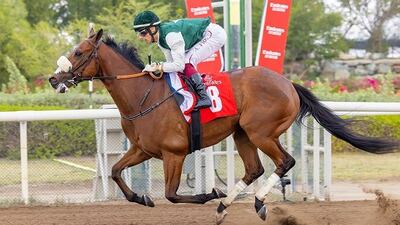 Antonio Fresu rides Chosen Mark to victory at the Jebel Ali Racecourse on Saturday, January 28, 2023. – Adiyat Racing Plus