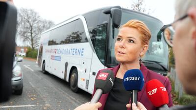Chairman of the Denmark Democrats Inger Stoejberg speaks to media in Hadsund. Reuters