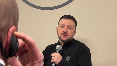 Volodymyr Zelenskyy speaks to journalists in Davos after a main speech that was critical of Europe. Rory Reynolds / The National