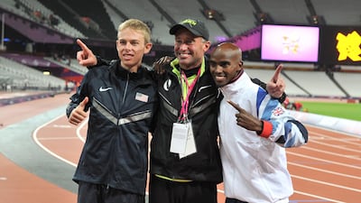 Alberto Salazar, centre, pictured with Mo Farah, right, and Galen Rupp in 2012. Press Association