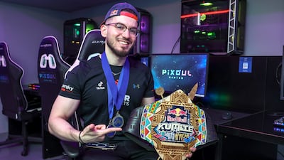 Adel 'Big Bird' Anouche with his Evo medals and top prize belt from the Red Bull Kumite tournament last year. Photo: Victor Besa / The National