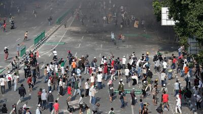 Indonesian protesters clash with the police following the announcement of the presidential election results in Jakarta, Indonesia. EPA
