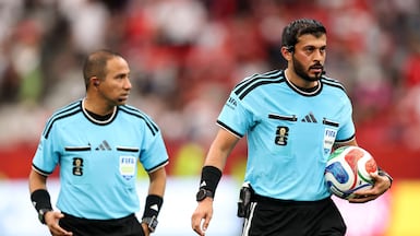 Referee Omar Al Ali, right, took charge of his first match of the 2026 World Cup in the match between New Zealand and Egypt. AFP
