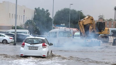 Heavy rainfall made for tricky driving conditions in Dubai. Leslie Pableo for The National