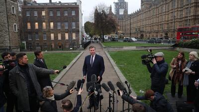 British Conservative Party MP Graham Brady, chairman of the Conservative Party 1922 Committee of MPs, speaks to the media outside the Houses of Parliament. AFP