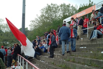 The terraces were strewn with weeds before the Stadion An Die Alten Forsterei was upgraded