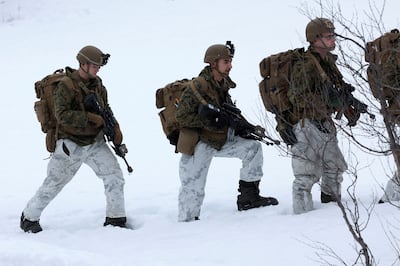US Marines participate in a cold-climate Nato military exercise in Norway in 2022. Reuters