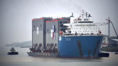 The last four gates from the sixteen to be used in the Panama Canal expansion arrive in Colon, 80km from Panama City, on November 12, 2014. Rodrigo Arangua / AFP