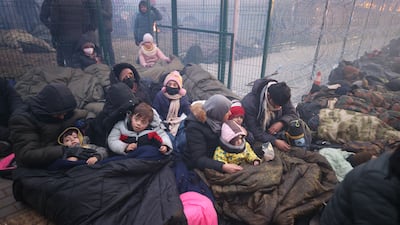 Migrants set up a camp at the Bruzgi border post on the Belarusian-Polish border. As winter sets in, their plight looks set to worsen. AFP