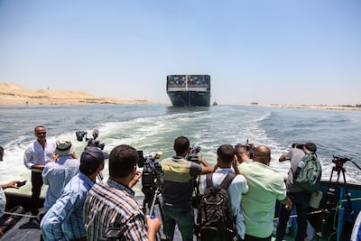 The 'Ever Given' departs Ismailia after being released by the Suez Canal Authority in July 7. Bloomberg