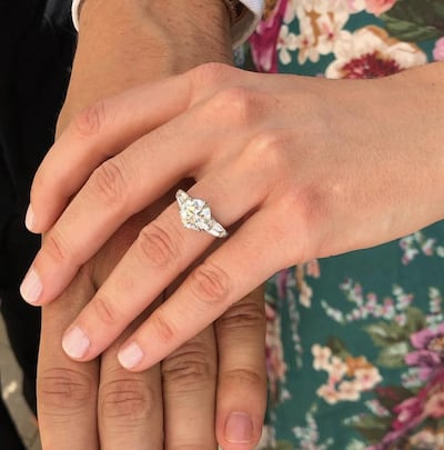 A close up of Princess Beatrice's engagement ring.