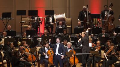 Juan Diego Flórez performs with the Budapest Festival Orchestra, conducted by Gábor Takács-Nagy, at Emirates Palace as part of the Abu Dhabi Festival. Mona Al Marzooqi / The National