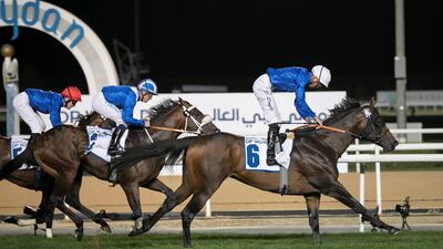 James Doyle guides Jungle Cat to victory in Al Fahidi Fort race at Dubai World Cup Carnival. Reem Mohammed / The National