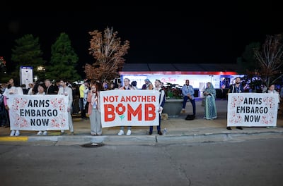 Uncommitted delegates hold a sit-in outside the United Centre during the Democratic National Convention in Chicago. EPA