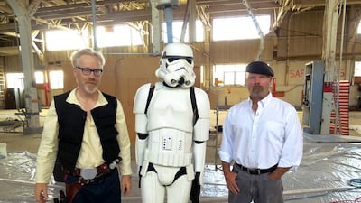 Adam Savage, left, and Jamie Hyneman on MythBusters with a Star Wars Stormtrooper mannequin. Courtesy Discovery Communications