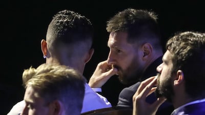 Messi speaks Ronaldo during the Uefa Champions League football group stage draw ceremony. AFP