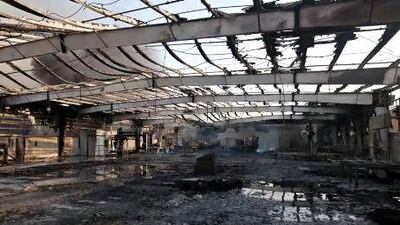 One of the four warehouses owned by furniture and clothing firms that were gutted by the second blaze in Sharjah on Saturday afternoon. It erupted about an hour after the first fire.