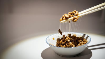 Natto from Japan: soybeans fermented by adding the Bacillus subtilis bacteria, which gives it a bitter flavour, gooey texture, strong, ammonia-like odour, and nutritious superfood status. Photo by Anja Barte Telin
