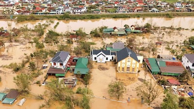 Flood waters surrounding homes after Typhoon Bualoi passed over the Lam Thanh commune in Nghe An province, Vietnam. AFP