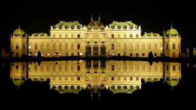 Belvedere palace and its reflection in a pond are seen before the lights were switched off for Earth Hour in Vienna, Austria. Heinz-Peter Bader / Reuters