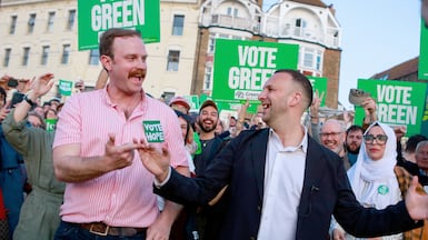 Green Party leader Zack Polanski, right, with Rob Yates, who won the seat in the Cliftonville by-election for Kent County Council. PA