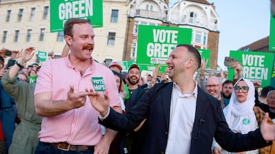 Green Party leader Zack Polanski, right, with Rob Yates, who won the seat in the Cliftonville by-election for Kent County Council. PA