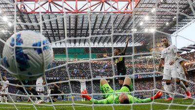 Inter Milan's Nicolo Barella's shot hits the back of the net against Bologna in the Serie A game at the San Siro on Saturday, September 18. Reuters