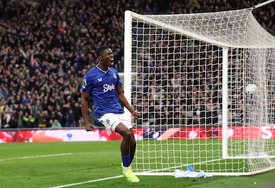 Everton's Thierno Barry celebrates after scoring against Manchester City. Getty Images