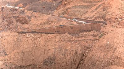 The convoy heads into the roughest terrain.