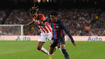 Alejandro Balde – 8. Harshly felled by De Marcos after 15, for which the Basque was booked. Beautiful skill to backheel the ball through the legs of Inaki Williams when in a tight spot. Won every tackle. AFP