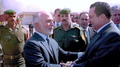 King Hussein of Jordan greets Egyptian President Hosni Mubarak. AFP