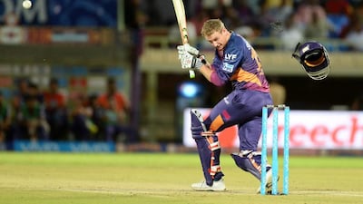 George Bailey felt like he was hit by a truck after his helmet was knocked off by a bouncer by fellow Australian cricketer Nathan Coulter-Nile. Sajjad Hussain / AFP