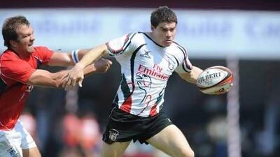 After losses to Thailand and Hong Kong, the UAE national sevens team, in white, defeated hosts India 24-12 at theMumbai Sevens.