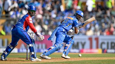 Mumbai Indians' captain Hardik Pandya on his way to a total of 39 off 33 deliveries. AFP