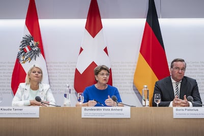 Defence ministers from Austria, Switzerland and Germany signed a letter of intent in Bern on Friday. EPA