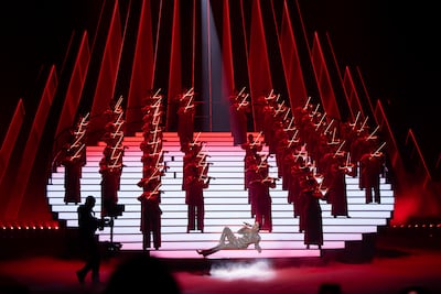 Katy Perry performs on stage during the 2026 Joy Awards ceremony in Riyadh. Photo: MBC Shahid