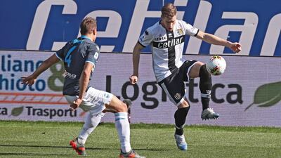Parma's Riccardo Gagliolo (R) and SPAL's Thiago Cionek in action during the Serie A match at Ennio Tardini stadium in Parma. EPA