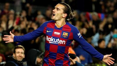 Antoine Griezmann celebrates giving Barca the lead against Mallorca. EPA