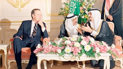 President Bush and Saudi King Fahd in Jeddah, Saudi Arabia, in November 1990. AP