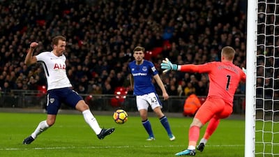 Harry Kane scored twice for Tottenham Hotspur in their win over Everton on Saturday. Neil Hall / EPA
