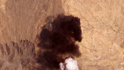 Smoke from attacks by the Houthis in Saudi Arabia, in a satellite image. Reuters
