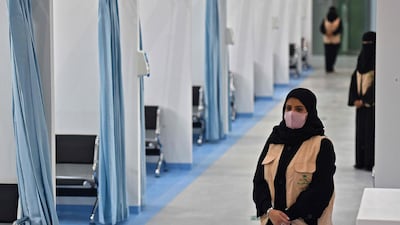 Nursing staff wait at the location where the vaccine is being administered as part of a vaccination campaign by the Saudi health ministry in the capital Riyadh. AFP