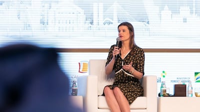 Martha Seillier, special secretary of the secretariat for Investments Partnerships Programme in Brazil, speaking at the UAE-Brazil Business Forum in Abu Dhabi. Reem Mohammed/The National.