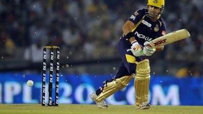 Kolkata Knight Riders batsman Gautam Gambhir hit 66 not out off 44 balls against Kings XI Punjab. Prakash Singh / AFP