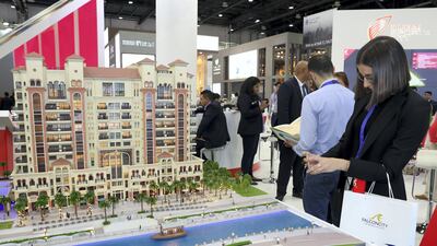 Visitors at the Canal Residence West project at Dubai Sports City. Chris Whiteoak / The National
