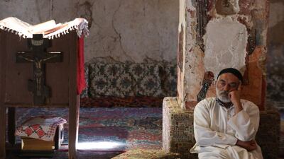 Monk Youssef Al Halabi sits in prayer and contemplation at Deir Mar Moussa Al Habashi.