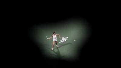 Simona Halep on her way to victory over Ons Jabeur at the Dubai Duty Free Tennis Championships on Wednesday, 19 February. EPA