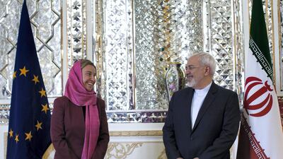 Federica Mogherini with Iranian Foreign Minister Mohammad Javad Zarif in Tehran on July 28, 2015, a month a after the signing of the nuclear accord. AFP