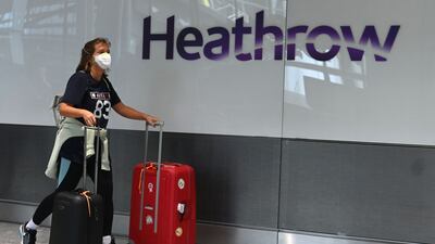 A passenger arrives at Heathrow Airport in London on July 10, 2020.